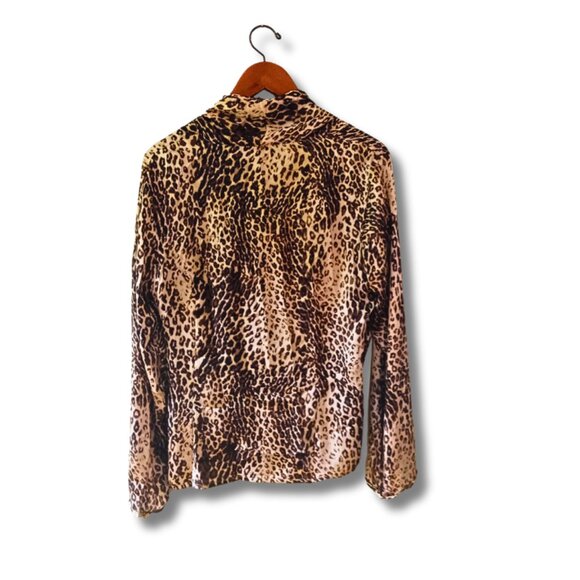 Essentials By Milano Leopard Print Draped Wrap Blouse Size L - Picture 3 of 7